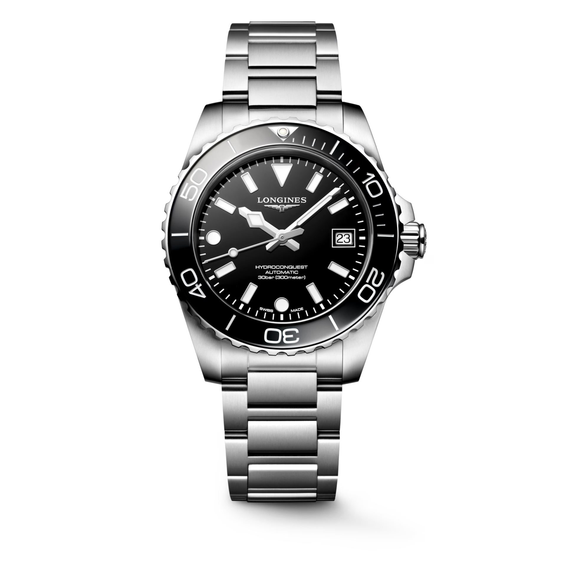 Longines HydroConquest Black Lacquered Polished Dial Men 39mm L37794566