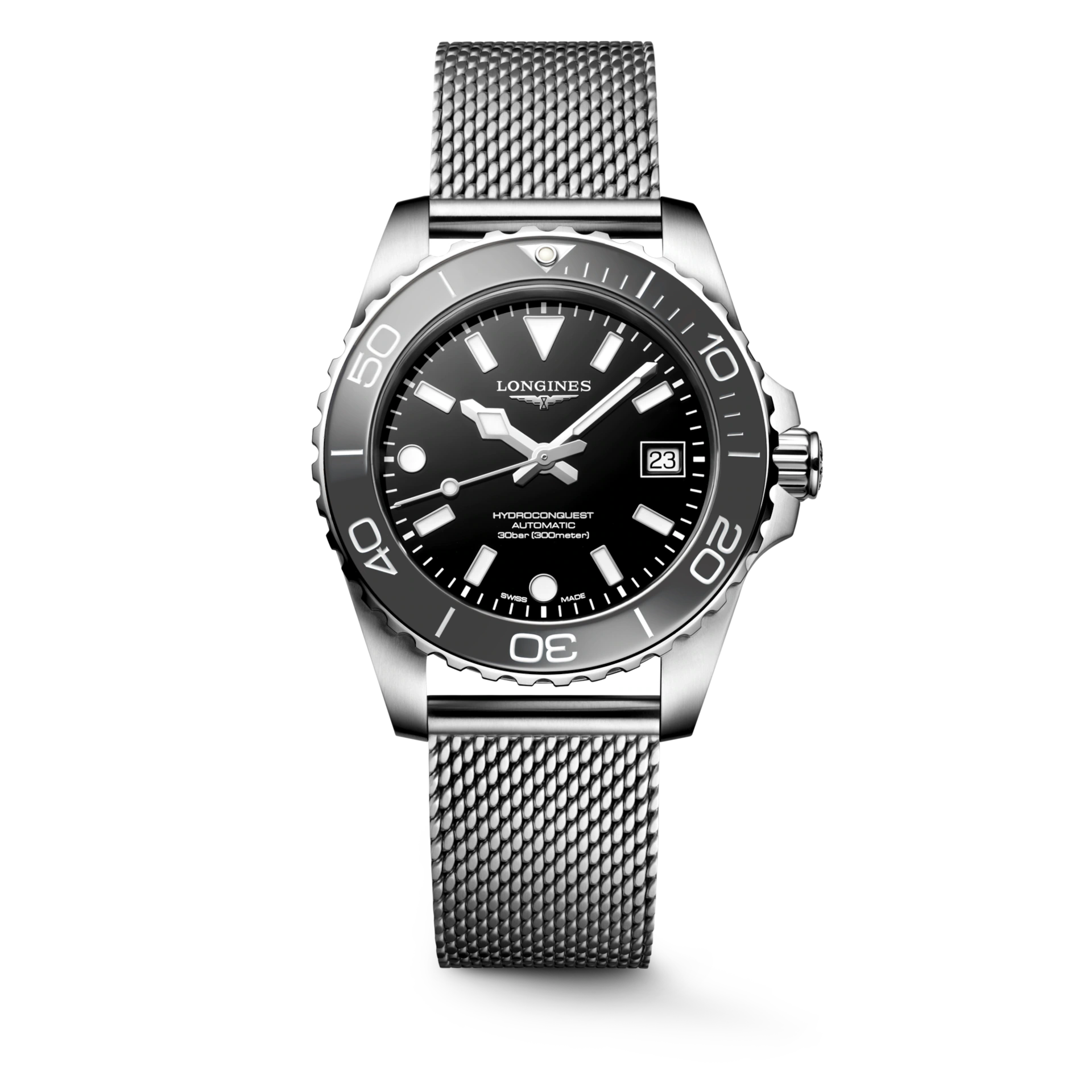 Longines HydroConquest Black Lacquered Polished Dial Men 39mm L37794706