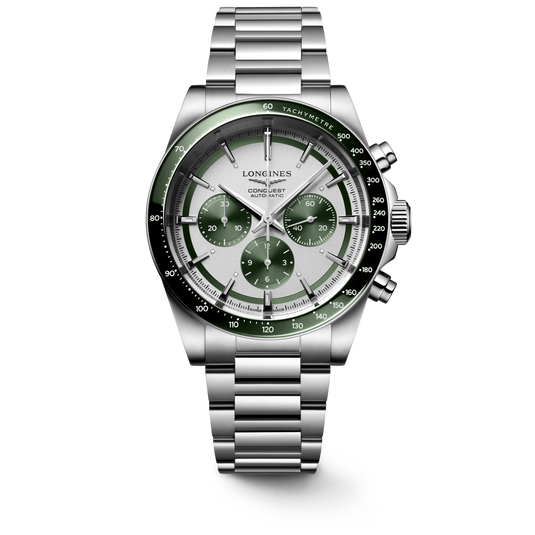 Longines Conquest Chronograph Silver Matt with Green Counters Dial Men 42mm L38354026