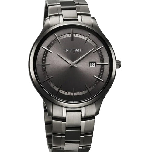 Titan Clasique Slim Quartz Analog with Date Grey Dial With Grey Color Stainless Steel Strap Watch For Men 40mm 90142QM06