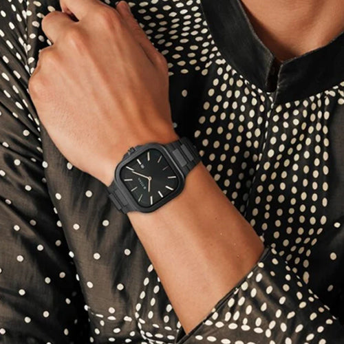 Titan Classique Slim Square Quartz Analog with Date Black Dial Stainle