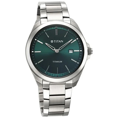 Titan Titanium Quartz Analog Green Dial Titanium Strap Watch for Men 32mm 90177TM02