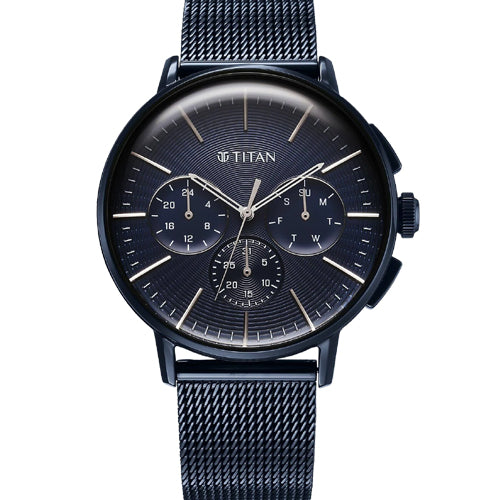 Titan Light leathers Multifunction Anthracite Dial Stainless Steel Strap Watch For Men 42mm 90200QM01