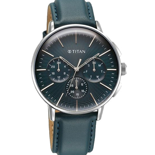 Titan Light leathers Multifunction Black Dial Leather Strap Watch For Men 42mm 90200SL03