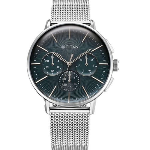 Titan Light leathers Multifunction Anthracite Dial Stainless Steel Strap Watch For Men 42mm 90200SM01