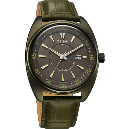 Titan Classique Tonneau Analog with Date and Green Dial Green Leather