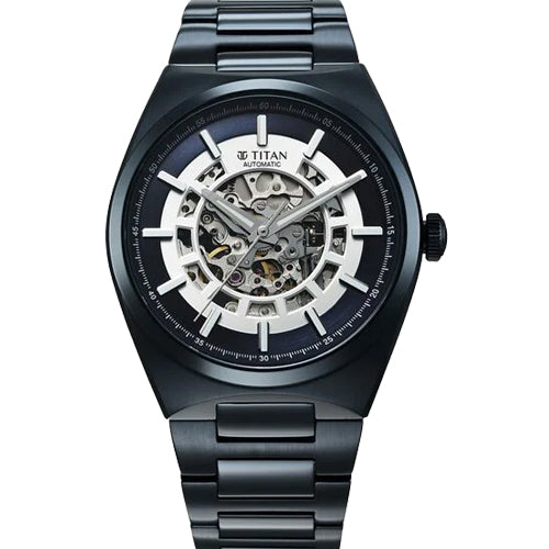 Titan Nexus Skeletal Automatic Analog with Blue Dial Blue Stainless Steel Strap Watch for Men 42mm 90221QM03