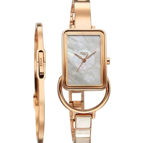Titan Raga Power Pearls Quartz Analog Watch For Women With Mother of Pearl Dial Rose Gold Metal Strap 21mm 95223WM01F