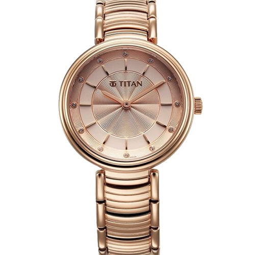 Titan Aura Quartz Analog Rose Gold Dial Rose Gold Stainless Steel Strap Watch for Women 34mm 95240WM01