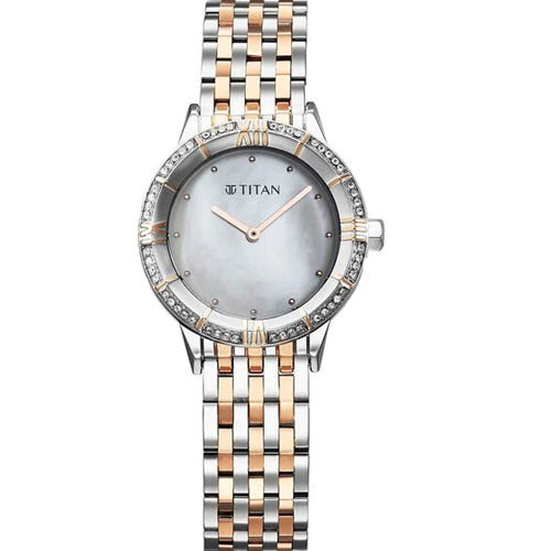 Titan Glamour Quartz Analog Mother Of Pearl Dial Two Toned Stainless Steel Strap Watch For Women 30.5mm 95316KM01