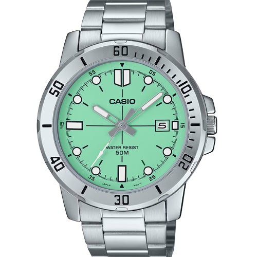 Casio Enticer Standard Green Dial Men 45mm A2336 MTP-VD01D-3E1V