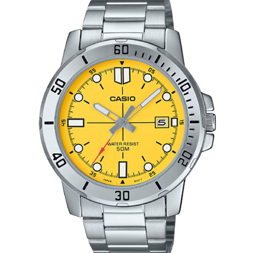 Casio Enticer Standard Yellow Dial Men 45mm A2340 MTP-VD01D-9EV