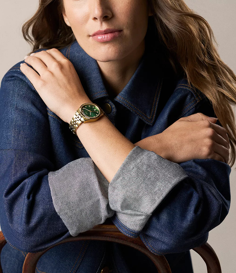 Fossil Scarlette Green Dial Gold 34mm Watch | Zimson
