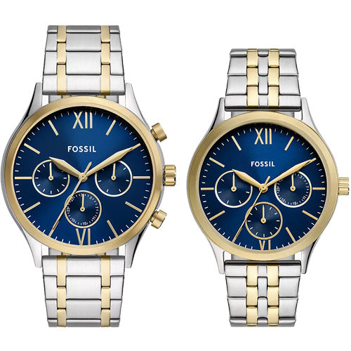 Fossil Fenmore Blue Dial Pair 44mm & 36mm BQ2900SET