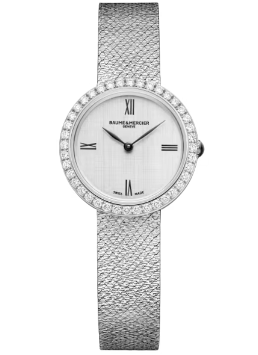 Baume & Mercier Joia Silvery, Sans, Satine croise Dial 28mm Women M0A10850