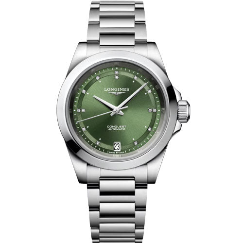 Longines Conquest Sunray Green Dial Women 34mm