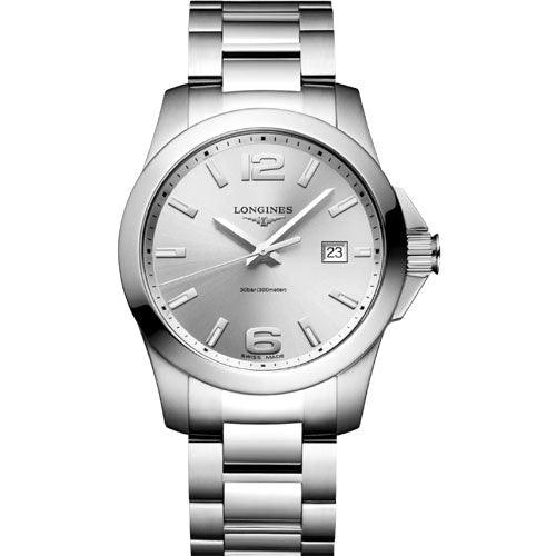 Longines Conquest Sunray Silver Dial Men 41mm