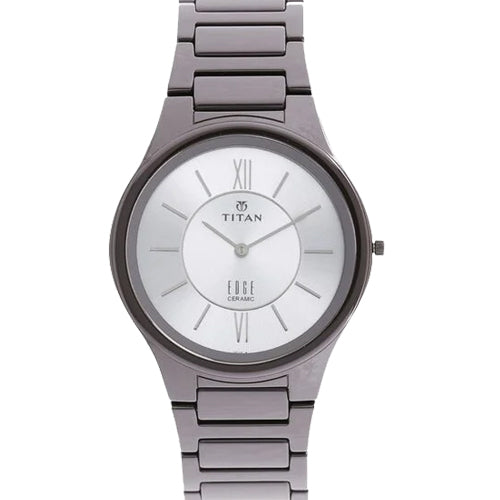 Titan Edge Ceramic Quartz Analog Silver Dial Grey Ceramic Strap Watch For Men 40.5mm NP1696QC02