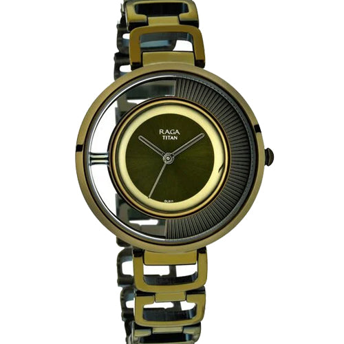 Titan Raga Moments Of Joy Green Dial Women Watch With Metal Strap 35mm NR95140QM01