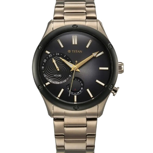 Titan Stellar Multifunction Brown Dial Brown Stainless Steel Strap Watch For Men 42.2mm NS10009KM03