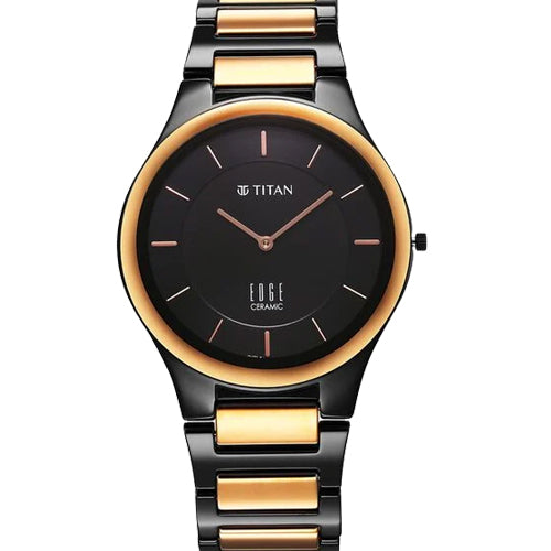 Titan Edge Ceramic Quartz in Midnight Gold with Black Dial Watch for Men 40.5mm NS1696KC01