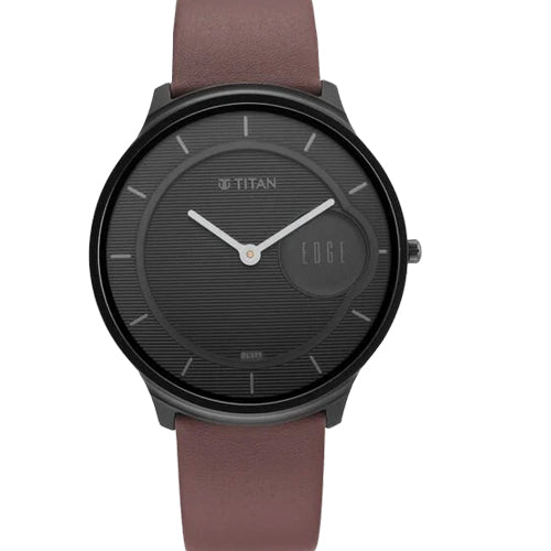 Titan Edge Slim Leather Strap Black Dial Analog Watch for Men 38mm NS1843NL01