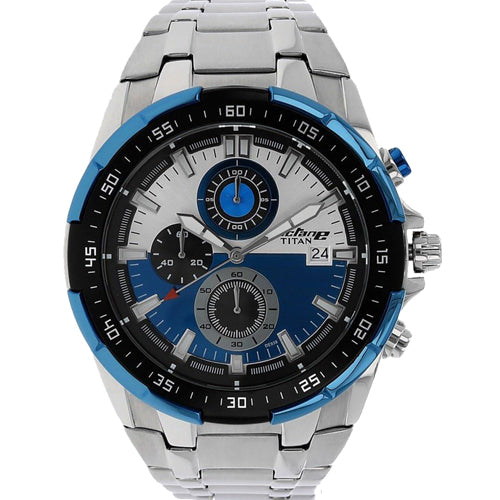 Titan Octane Quartz Chronograph Blue Dial Stainless Steel Strap Watch For Men 43mm NS90044KM03