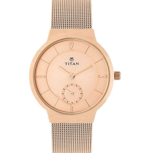 Titan Workwear Quartz Analog Rose Gold Dial Stainless Steel Strap Watch for Women 32mm NS95033WM01