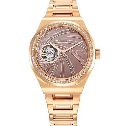 Titan Unending Beauty Automatic Brown Dial Analog Stainless Steel Strap watch for Women 36mm NS95177WM01