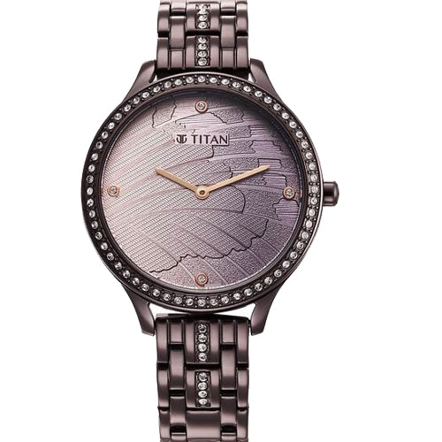 Titan Glitz Purple Dial Analog Stainless Steel Strap Watch for Women 36mm NS95209QM01