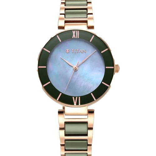 Titan Purple Ceramics Blue Dial Steel & Ceramic Strap Watch for Women 40.4mm NS95216KD01
