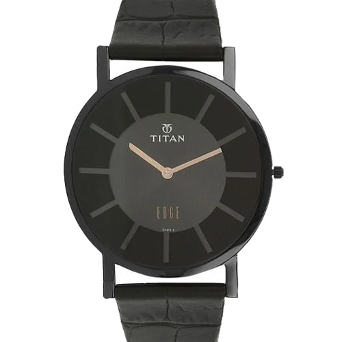 Titan Edge Quartz Analog Black Dial Leather Strap Watch for Men 37.3mm NT1595NL01