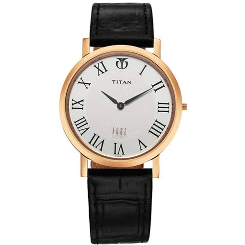 Titan Edge Quartz Analog White Dial Black Leather Strap Watch For Men 37.3mm NT1595WL01