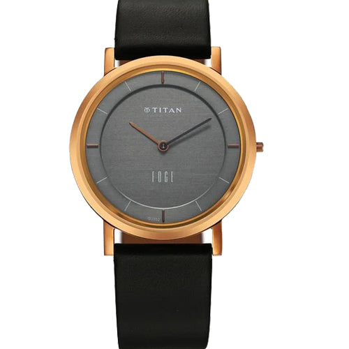 Titan Edge Quartz Analog Anthracite Dial Leather Strap Watch for Men 37.3mm NT1595WL09