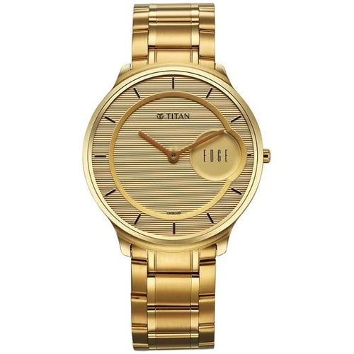 Titan Edge Metal Golden Dial Stainless Steel Strap Watch for Men 38mm NT1843YM02