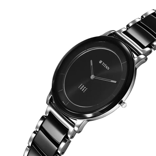 Titan Edge Fusion Quartz Analog Black Dial Two Toned Steel & Ceramic S