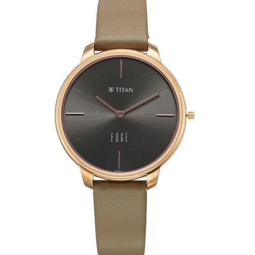 Titan Edge Black Dial Beige Leather Strap Watch for Women 34.5mm NT2654WL01