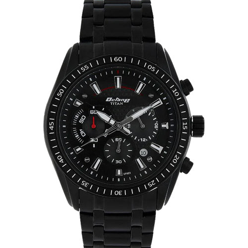 Titan Quartz Chronograph Black Dial Stainless Steel Strap Watch for Men 46mm NT90077NM01