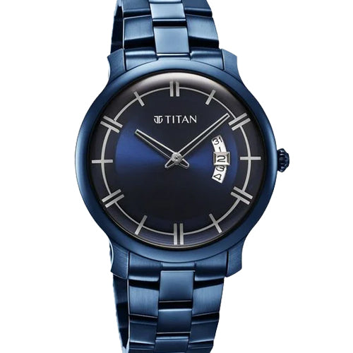 Titan Classic Distincta Blue Dial Analog with Date Stainless Steel Strap watch for Men 41mm NT90170QM01