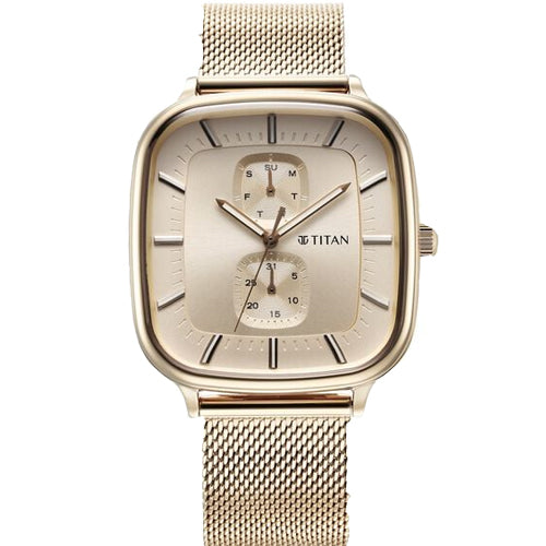 Titan Avant Garde Rose Gold Dial Quartz Multifunction Stainless Steel Strap watch for Men 42mm NT90178WM01