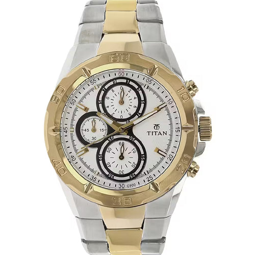 Titan Chronograph White Dial Stainless Steel Strap watch for Men 42.2mm NT9308BM01