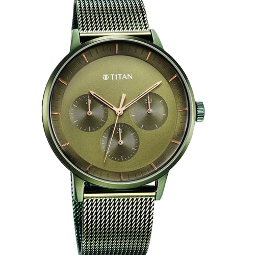 Titan Modern Classics Green Dial Quartz Multifunction Stainless Steel Strap Watch for Men 42mm NT94006QM03