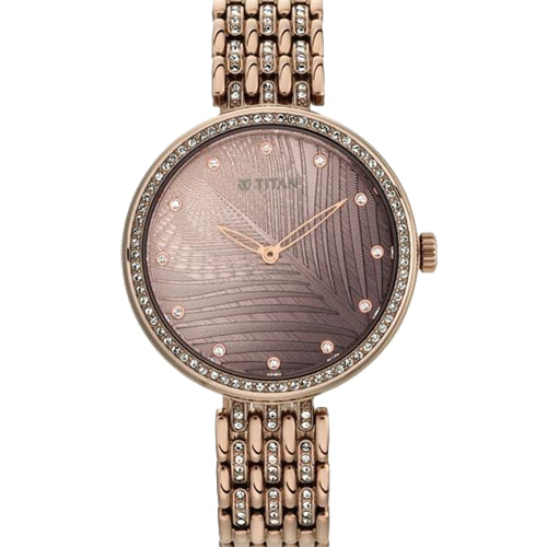 Titan Animalia Brown Dial Analog Stainless Steel Strap watch for Women 42.6mm NT95129QM01