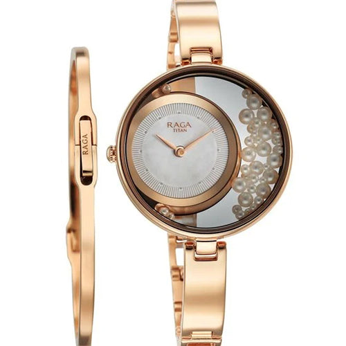 Titan Raga Power Pearls Quartz Analog White Dial with loose pearls Metal Strap Watch for Women 33.5mm NT95224WM01F