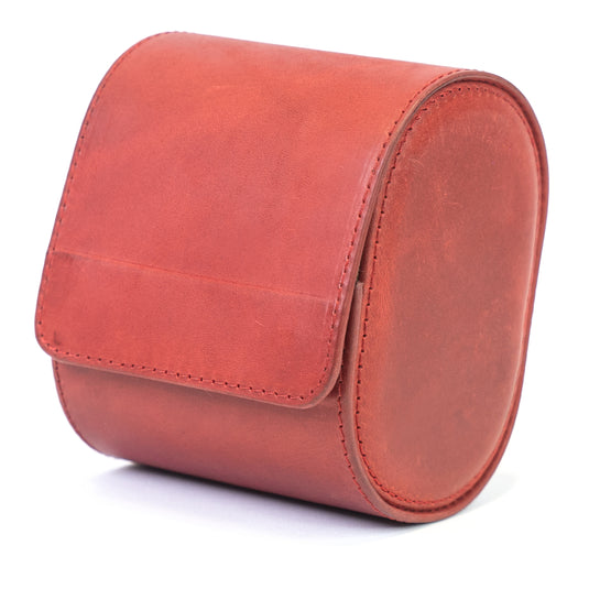 Crimson Red Single Watch Travel Roll - Portable Leather Storage Case