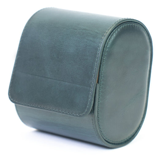 Deep Green Leather Watch Roll - Compact Single Slot Protective Storage