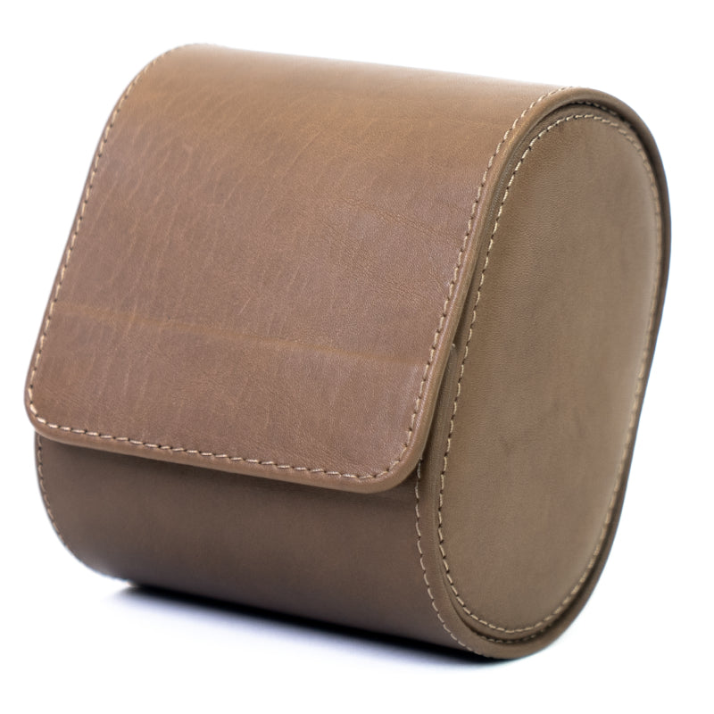 Light Brown Leather Watch Case - Single Timepiece Travel Organizer Box