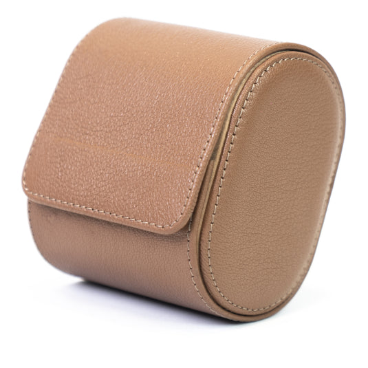 Beige Single Watch Travel Roll - Portable Leather Storage Case