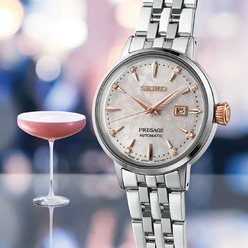 ramu✨５点❤️ Seiko Presage Cocktail Time 'Clover Club' Diamond Twist White Dial 30.