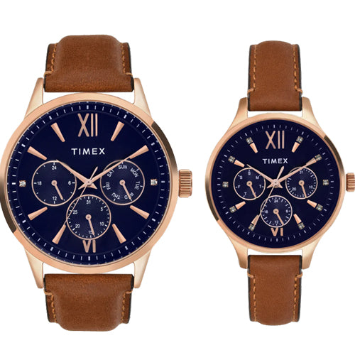 Timex Pairs Blue Round Multifunction Dial Watch 44mm & 36mm TW00PR302